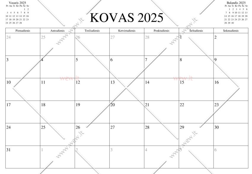 Kalendorius - 2025 Kovas
