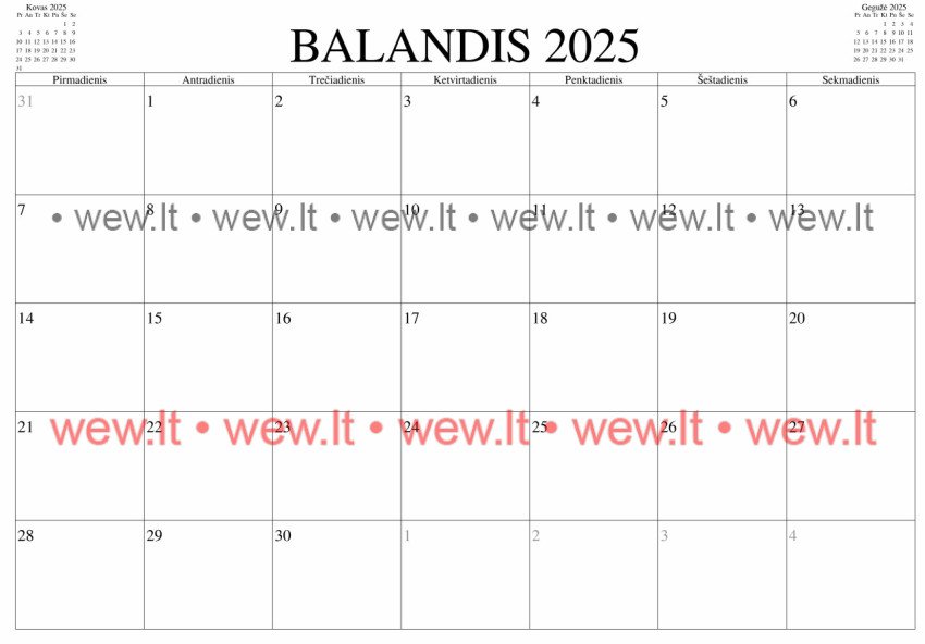 Kalendorius - 2025 Balandis