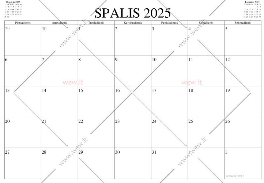 Kalendorius - 2025 spalis
