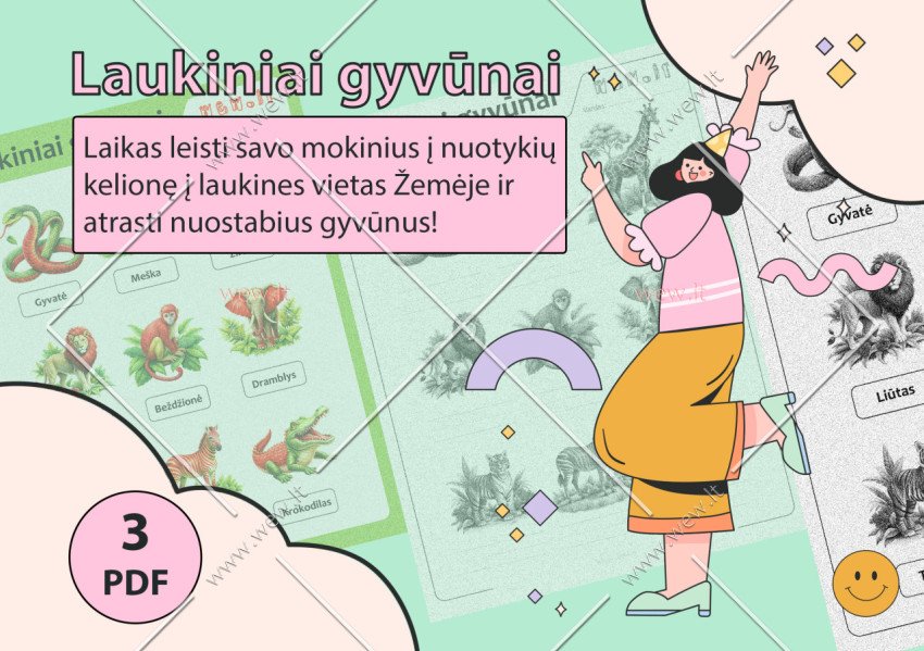 Laukiniai gyvunai - 2 plakatai ir užduočių lapas