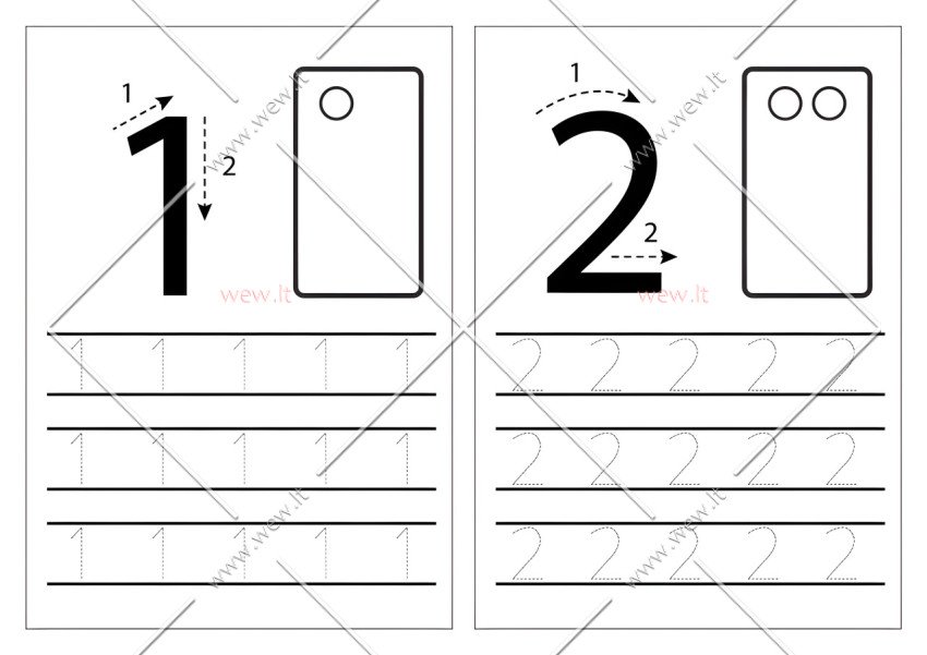 Rašymo užduotis “Aš rašau skaičius” 1-2