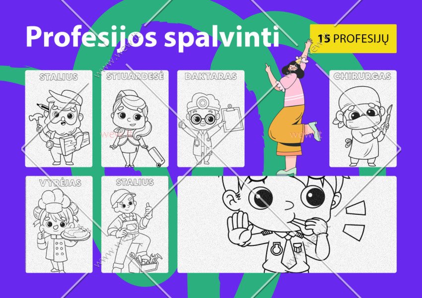 15-lika profesijų spalvinimui