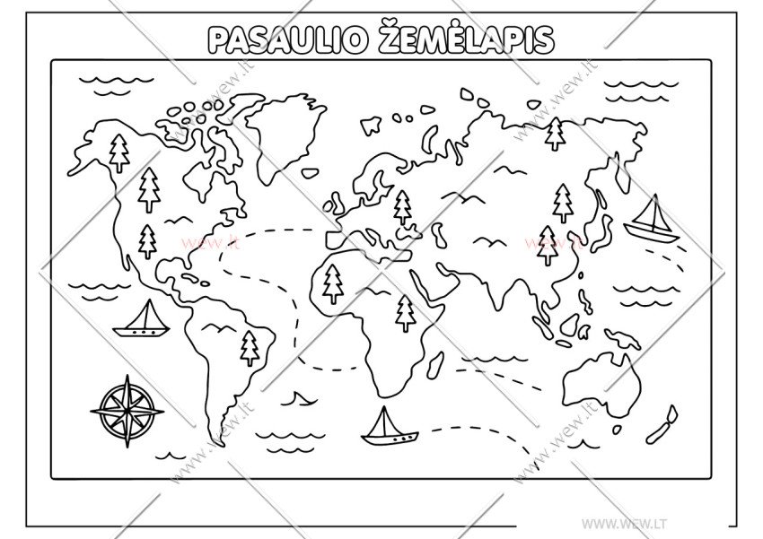 Pasaulio žemėlapis spalvinti vaikams