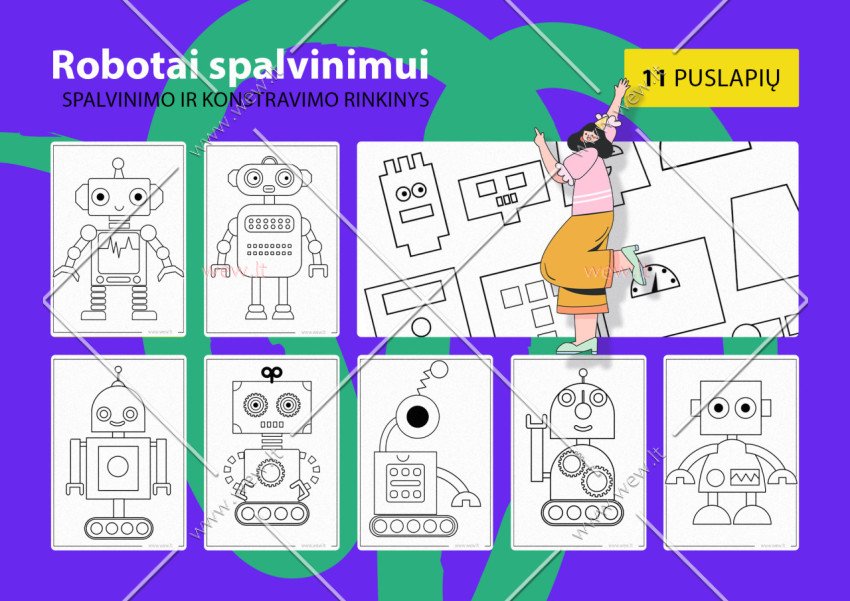 Robotai: spalvinimo ir konstravimo rinkinys