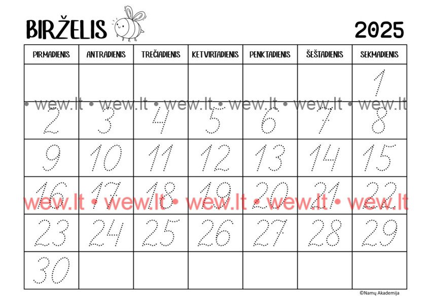 Birželis - 2025 Kalendorius - rašome skaičius, mokomės suprasti laiko tėkmę
