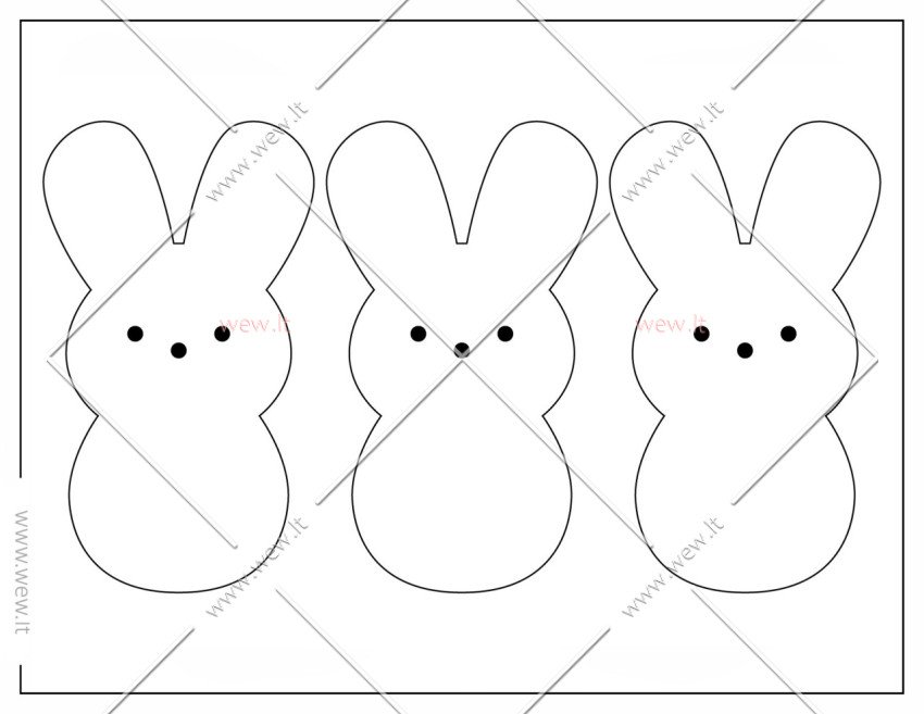 Trys Velykų zuikučiai – trafaretas ir spalvinimas