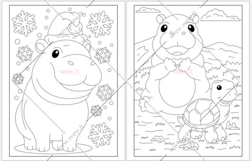 Linksmieji begemoto nuotykiai (10 spalvinimo puslapių)