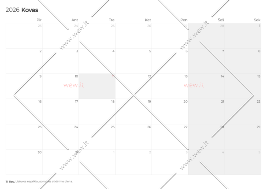 Kalendorius - 2026 Kovas