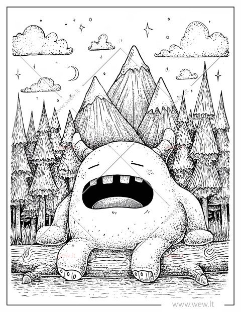 Mielas kawaii monstras miške