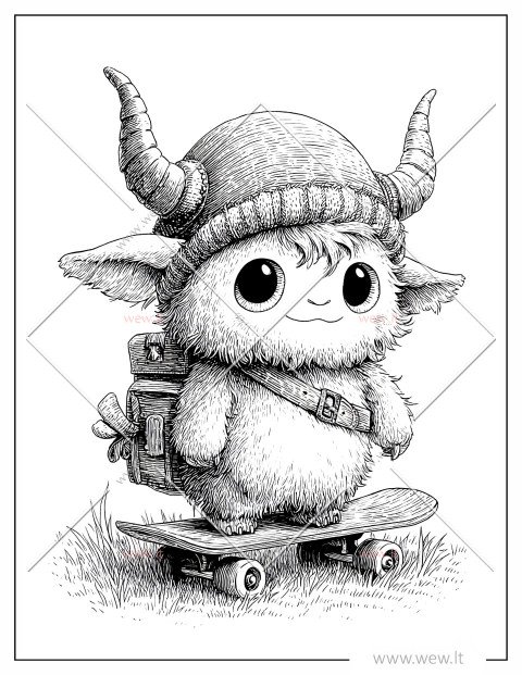 Kawaii monstras ant riedlentės