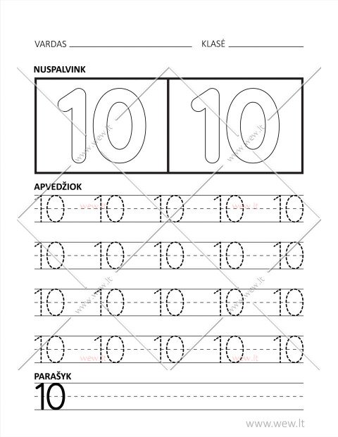 Skaičiaus 10 rašymo užduotis