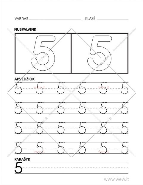 Skaičiaus 5 rašymo užduotis