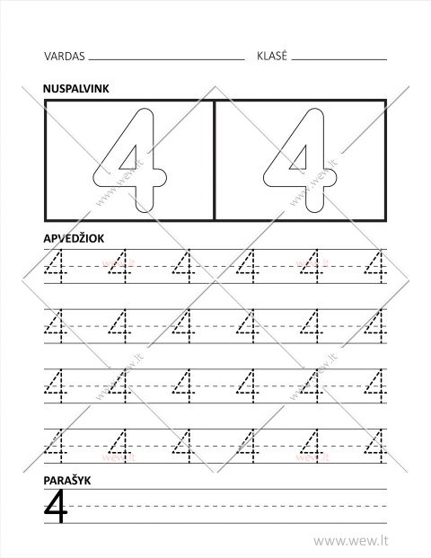 Skaičiaus 4 rašymo užduotis