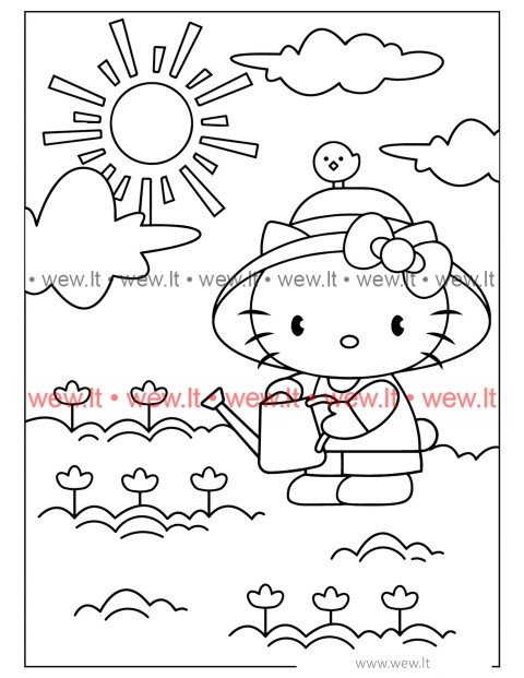 Gėlių priežiūra su Hello Kitty