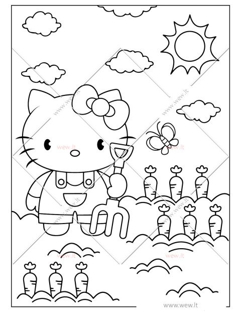 Morkų derlius su Hello Kitty