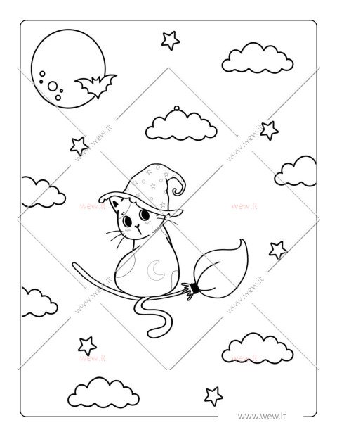 Magiškas katinas raganius spalvinti