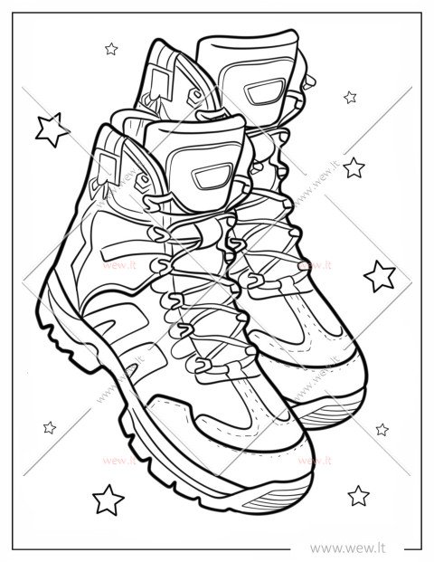 Kelionės draugai žygio batai spalvinimui