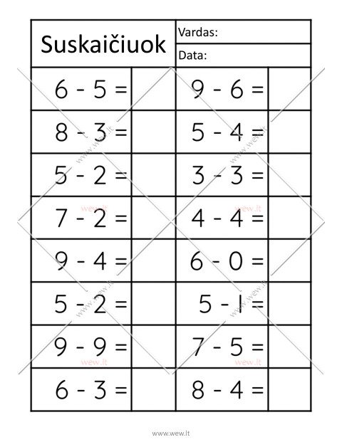 Matematikos užduotys - atimtis