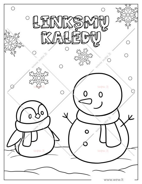 Sniego senis ir pingvinas spalvinti