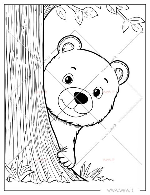 Meškiukas už medžio spalvinimui