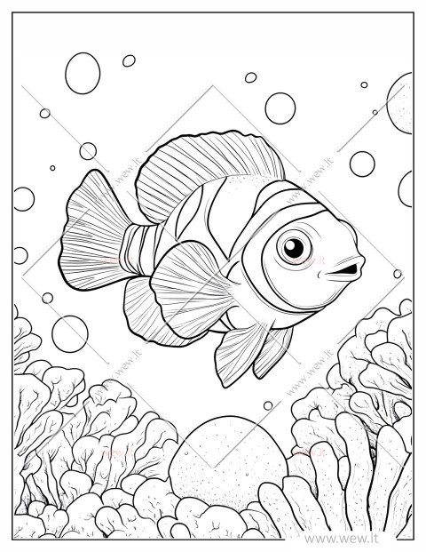 Žuvis tarp koralų spalvinimui