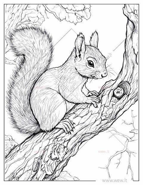 Voverė ant šakos spalvinti