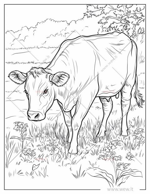 Karvė pievoje spalvinti