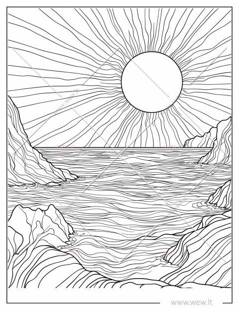 Saulėlydis virš jūros spalvinti