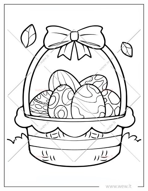 Velykų pintinė su margučiais spalvinti