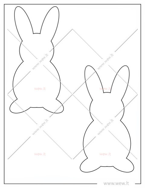 Dviejų kiškių Velykoms šablonas iškirpti