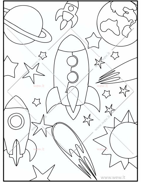 Raketos ir planetos spalvinti