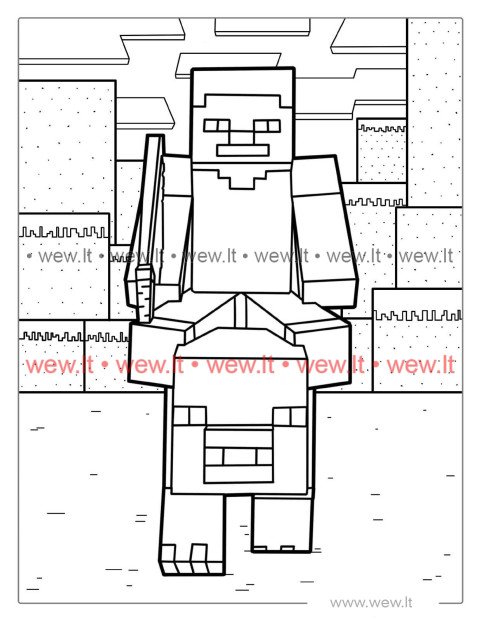 Minecraft Steve ir kiaulė spalvinti