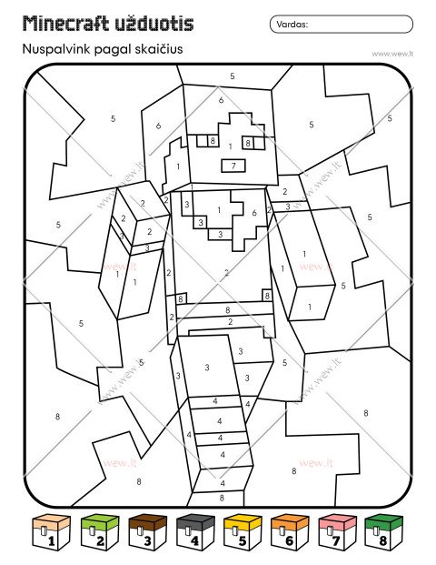 Minecraft užduotis: nuspalvink pagal skaičius