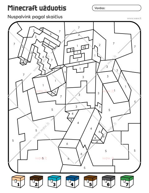 Nuspalvink Minecraft pasaulį pagal skaičius
