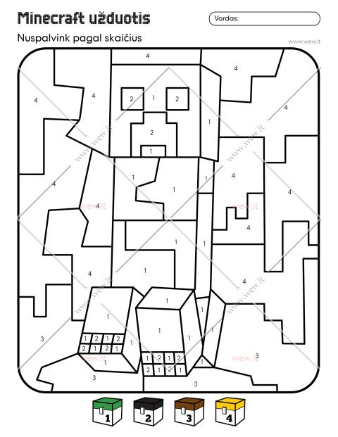 Minecraft užduotis: spalvink pagal skaičius