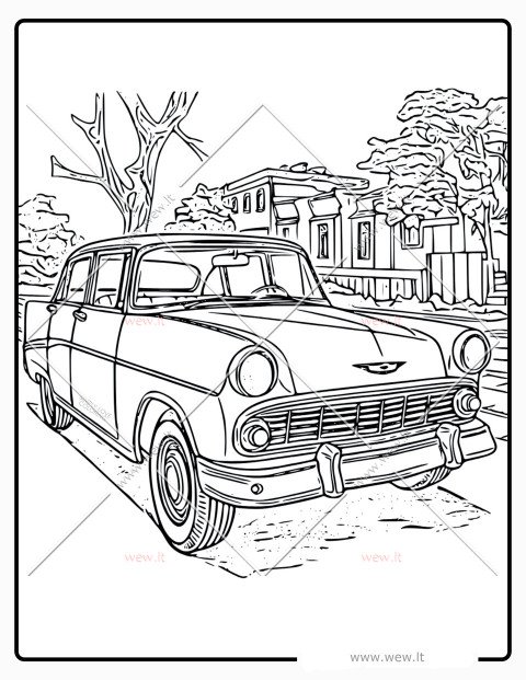 Senovinis automobilis gatvėje spalvinti