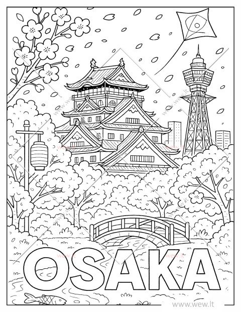 Japonijos miestas Osaka spalvinti