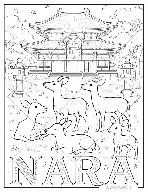 Japonijos miestas Nara spalvinti