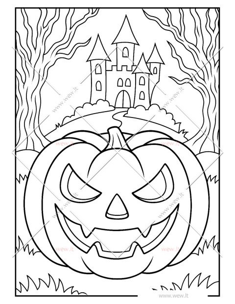 Moliūgas ir pilis spalvinimui - Helovino šventė