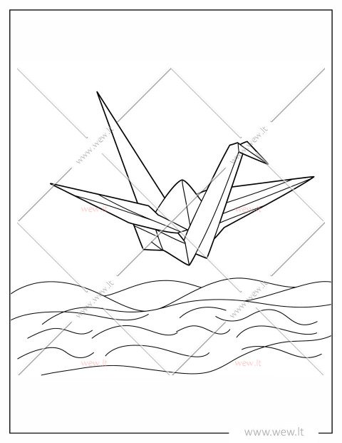 Japoniška origami gervė spalvinti