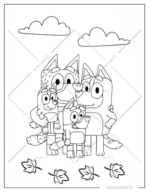 Bluji šunų šeimos spalvinimo puslapis