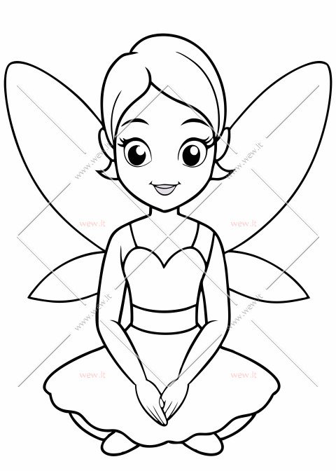 Žavinga fėja, sėdinti ramioje pozoje