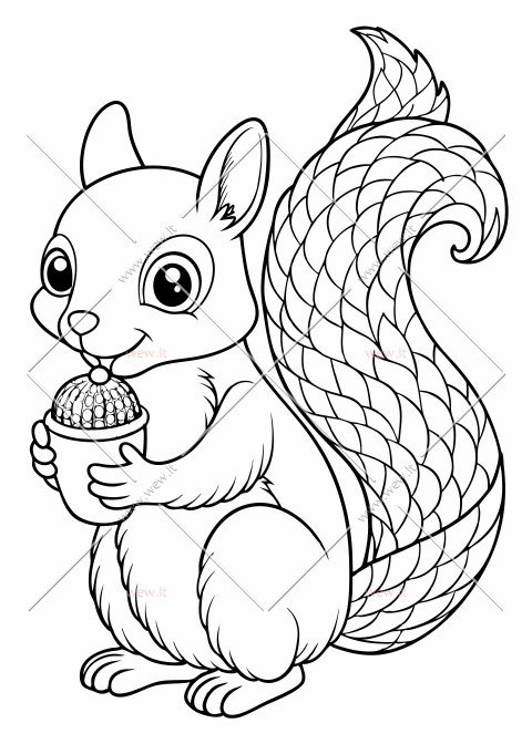 Linksmoji voverė su riešutu