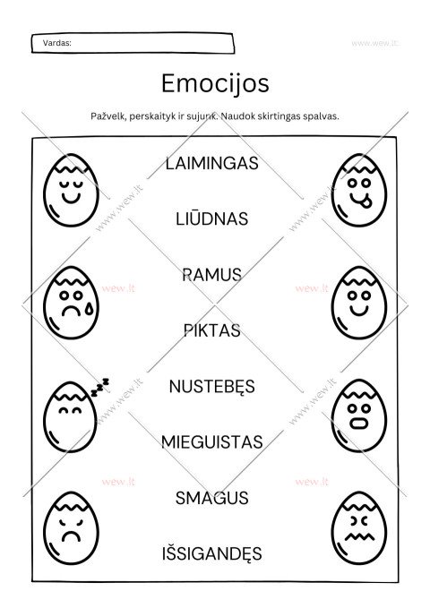 Emocijų pažinimas: sujunk ir nuspalvink