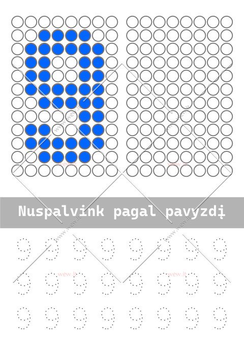 Spalvinimo ir rašymo užduotys - devyni