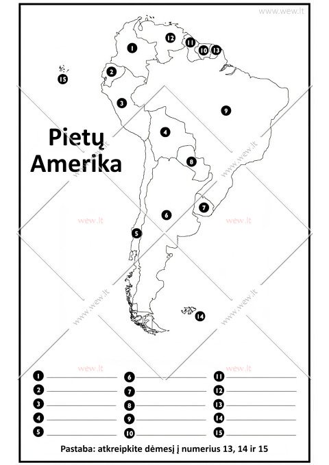 Geografinė užduotis: Pietų Amerikos šalių atpažinimas