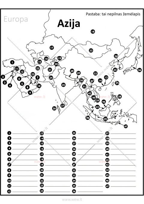 Geografinė užduotis: Azijos šalių atpažinimas