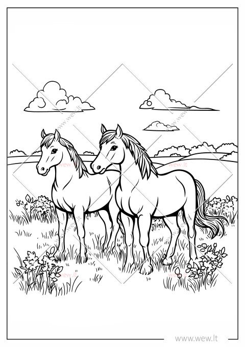 Du žirgai ganykloje