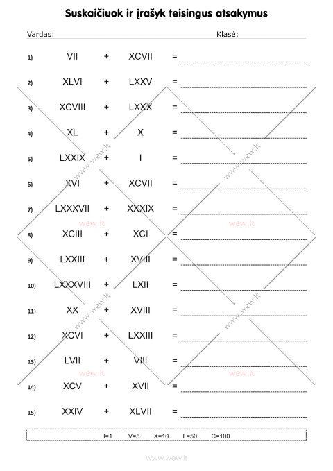 Romėniški skaičiai: sudėtis - 3 lapas