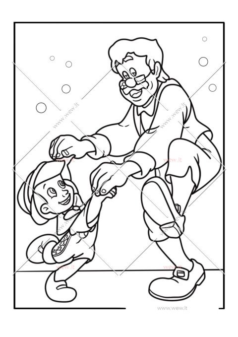 Džepetas ir Pinokis šoka spalvinimui